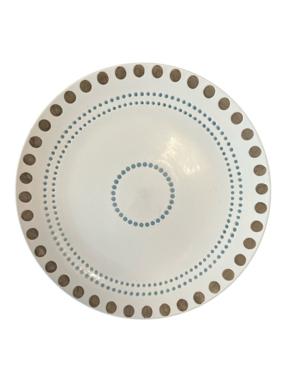 Rachael Ray Circles and Dots Dinner Plate 10.75” Blue Brown Polka Dot Stoneware